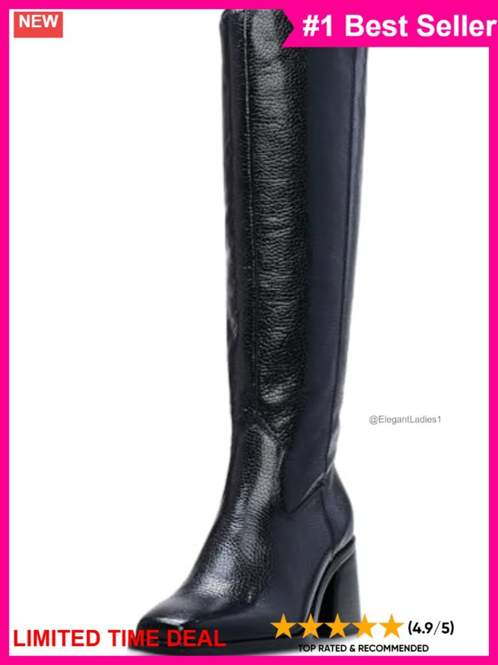 Leather Knee High Stacked Heel Boot Snip Toe Block Heel Equestrian